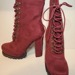 Burgundy Platform Chunky Heel Booties